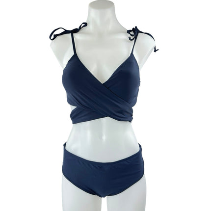 Women's Black Sleeveless Tie Strap Two Piece Twist Wrap Beach Bikini Swimwear S