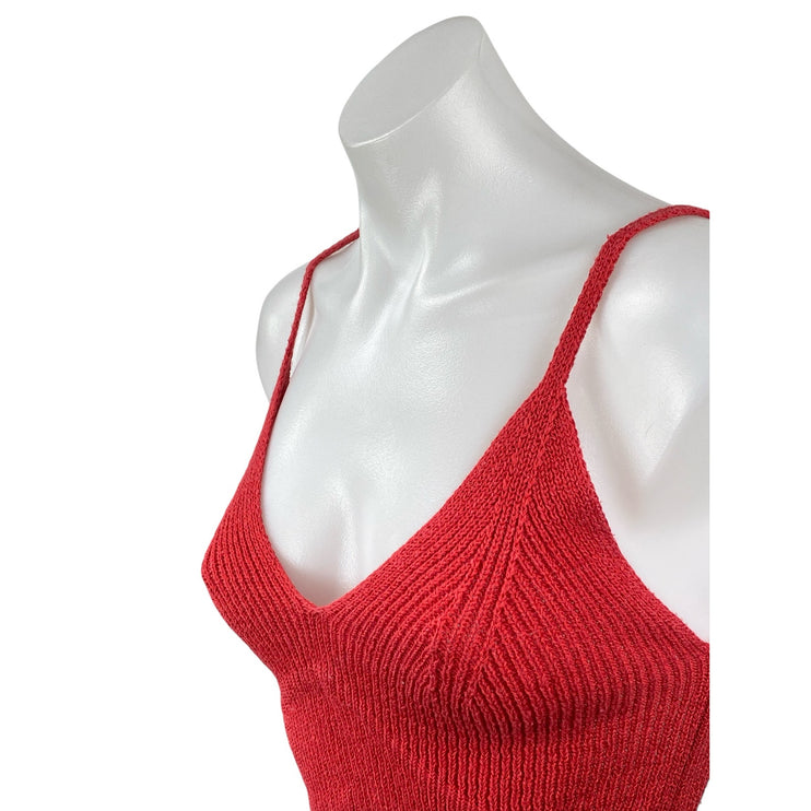 Zara Women's Red Linen Ribbed V Neck Sleeveless Crop Cami Camisole Tank Top Sz S
