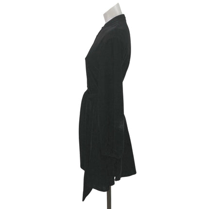 Zara Black Long Sleeve Velvet Velour Button Up Tie Waist Fit & Flare Dress S