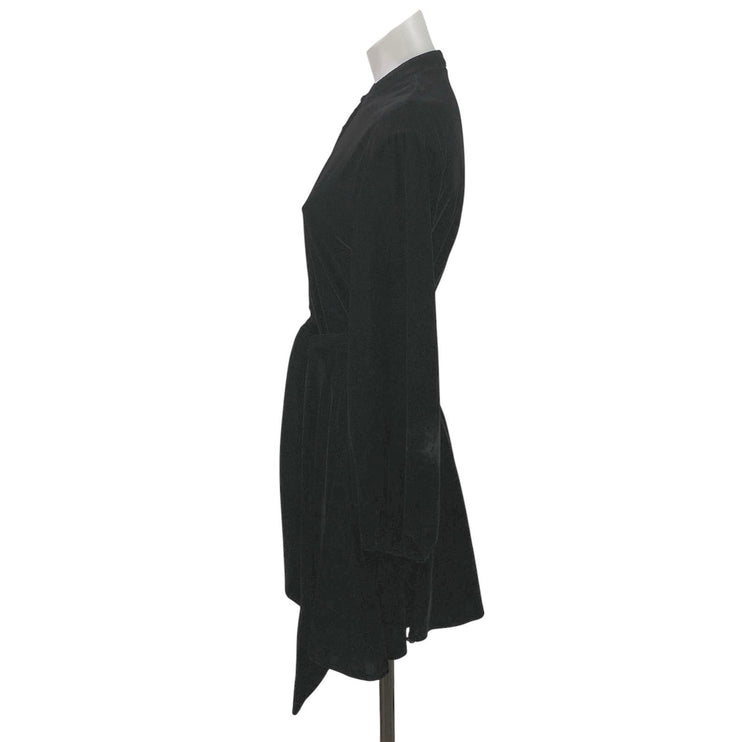 Zara Black Long Sleeve Velvet Velour Button Up Tie Waist Fit & Flare Dress S