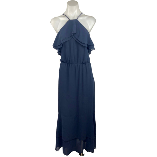 H&M Navy Blue Chiffon Sleeveless Halter Tiered Frilly Party Wedding Ma Brie H&M Navy Blue Chiffon Sleeveless Halter Tiered Frilly Party Wedding Ma Brie