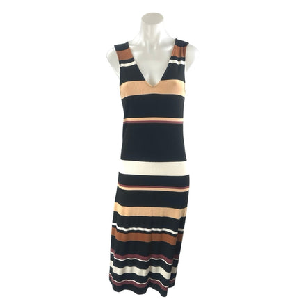 Fourteeth Place Stripe Ribbed Knit V Neck Sleeveless Maxi Tank Sheath Dress Sz S
