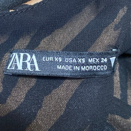 Zara Black Brown Satin Zebra Animal Print Long Sleeve Blouse Crop Top Size XS