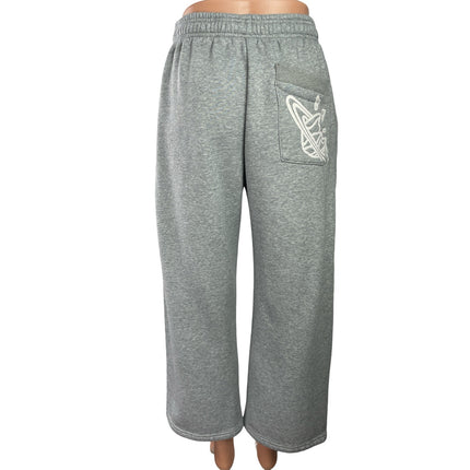 Broken Planet Women's Heather Gray Fleece High Rise Wide Leg Baggy Sweat Pants M
