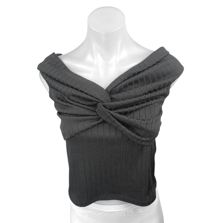 Club Monaco Women's Black Off The Shoulder Ribbed Twist Front Blouse Top Size S