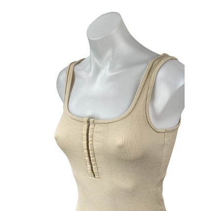 NEW Abercrombie & Fitch Cream Sleeveless Zip Knit Thong Tank Bodysuit Top Size S