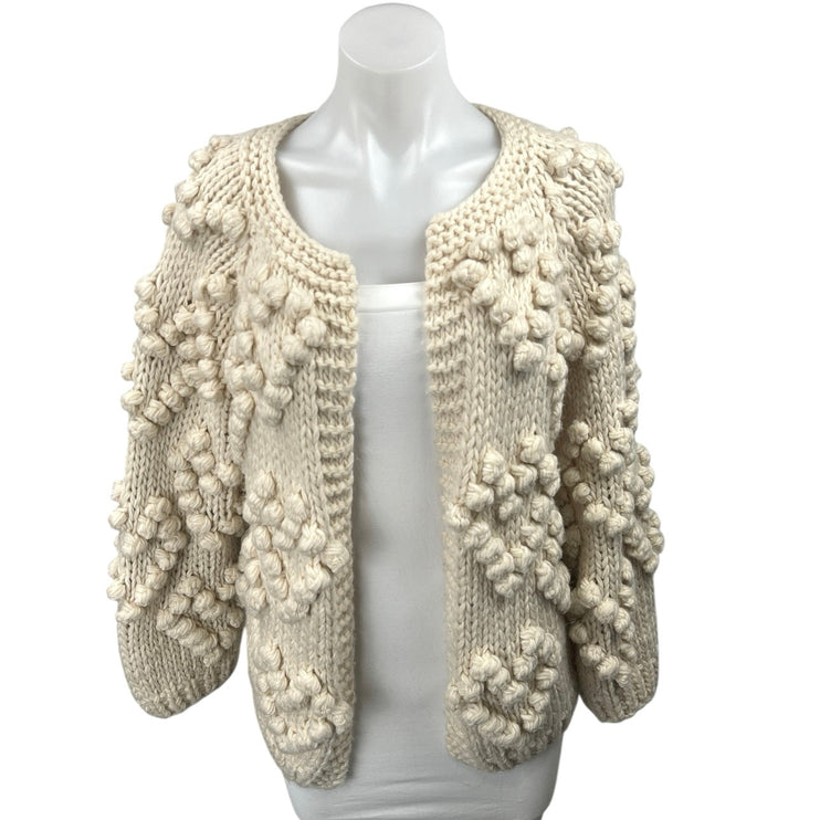 Chicwish Knit Your Love Ivory Heart Shape Pompoms Chunky Knit Cardigan Sweater S