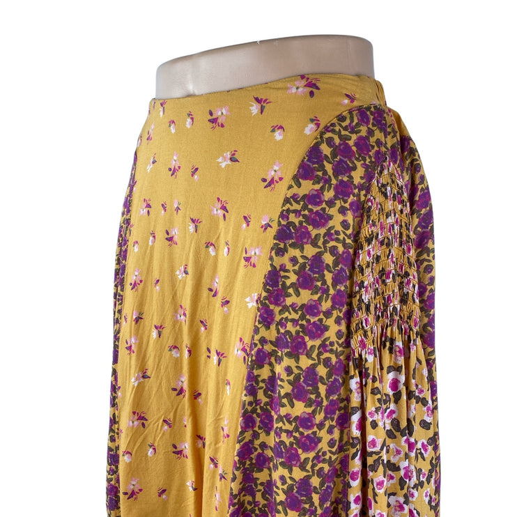 Free People Kaia Multicolor Floral Patchwork High Rise Maxi Flare A-Line Skirt S