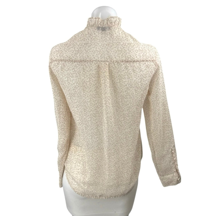 Express Women's Cream Beige Animal Print Long Sleeve Button Down Shirt Top XS