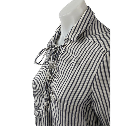 The Kooples Black White Striped Collared Tie Neck Long Sleeve Shirt Blouse Top 3