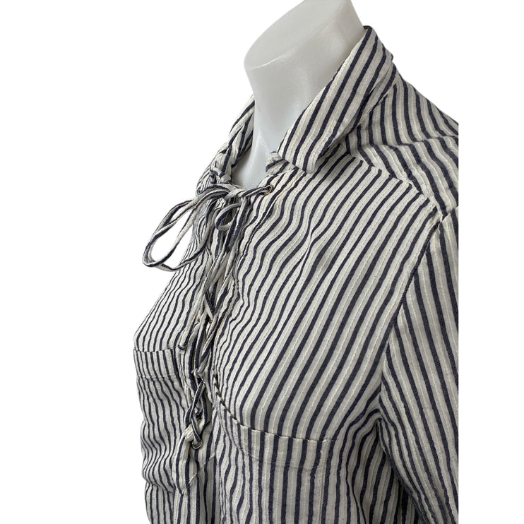 The Kooples Black White Striped Collared Tie Neck Long Sleeve Shirt Blouse Top 3