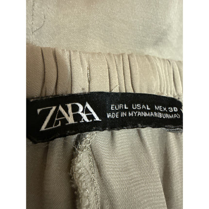 Zara Women's Beige Khaki High Waisted Drawstring Wide Leg Trousers Pants Size L