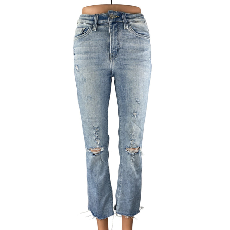 Flying Monkey Women's Blue Distressed Raw Hem Crop Straight Denim Jeans Size 26