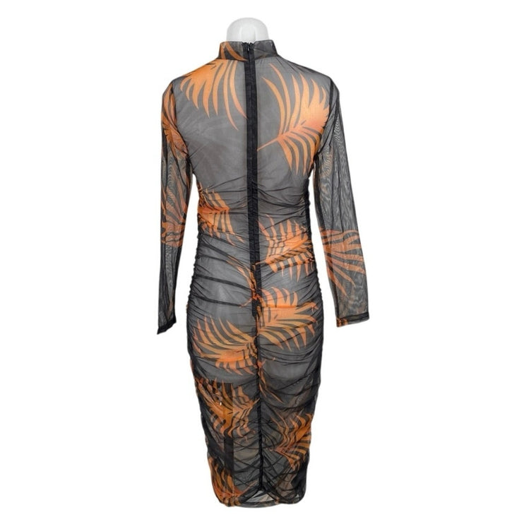 Chicme Tropical Sheer Mesh Tulle Cover Up Summer Midi Sheath Bodycon Dress Sz L