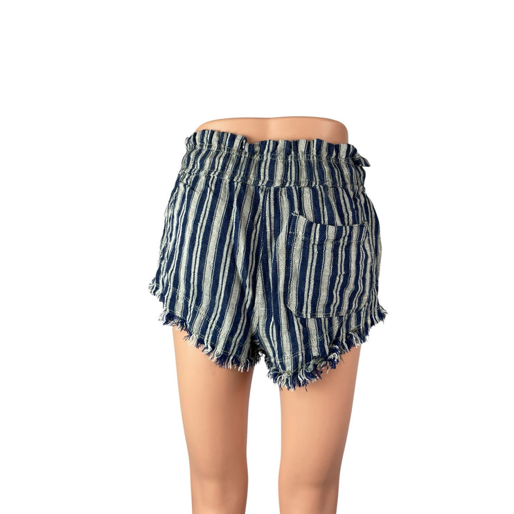 Urban Outfitters BDG Frankie Blue Striped Raw Frayed Hem Micro Paperbag Shorts M