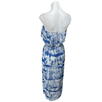 Cynthia Rowley Blue Tie Dye Strapless Sleeveless Hi-Low Boho Midi A-Line Dress M