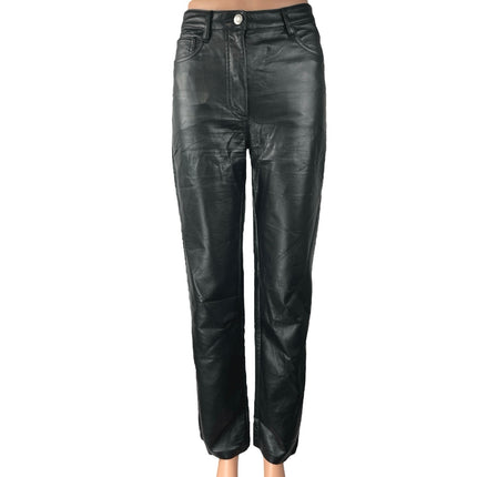 Aritzia Wilfred Black Faux Vegan Leather High Waist Straight Trousers Pants Sz 2
