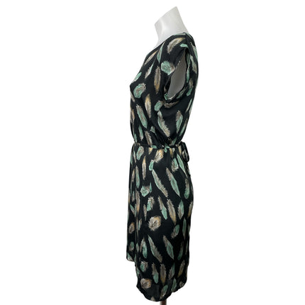 ARW 51 NYC Black Feather Short Sleeve Graphic Tie Waist A Line Mini Dress Size 4