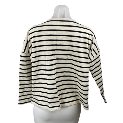 NEW Joanie Women's Black White Striped French Fries Patch Long Sleeve T Shirt S