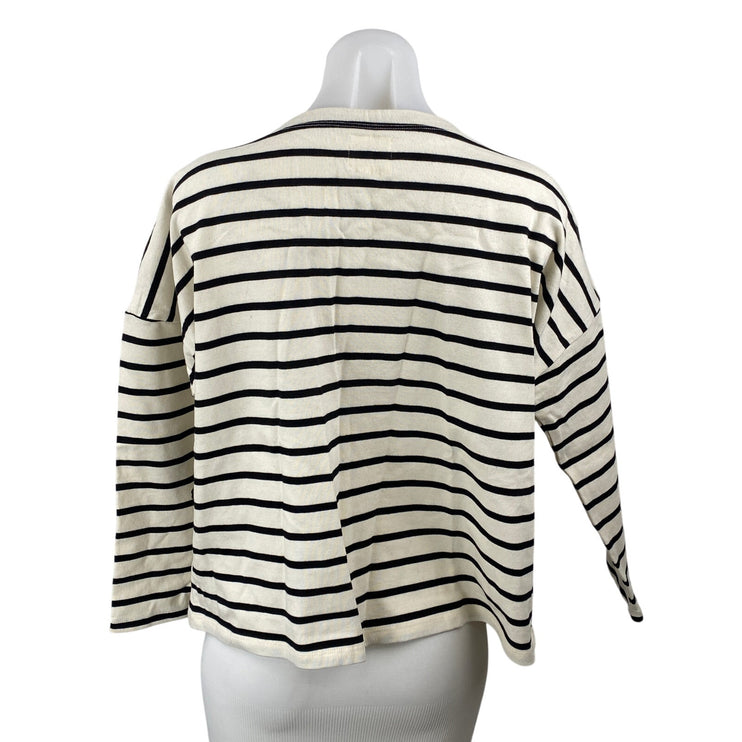 NEW Joanie Women's Black White Striped French Fries Patch Long Sleeve T Shirt S