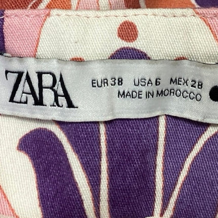 Zara Pink Multicolor Printed High Waist Straight Leg Slim Fit Trousers Pants 6