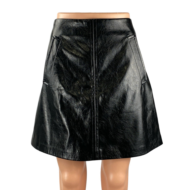 DKNY Women's Black Faux Vegan Leather High Rise Mini Flare A-Line Skirt Size 12