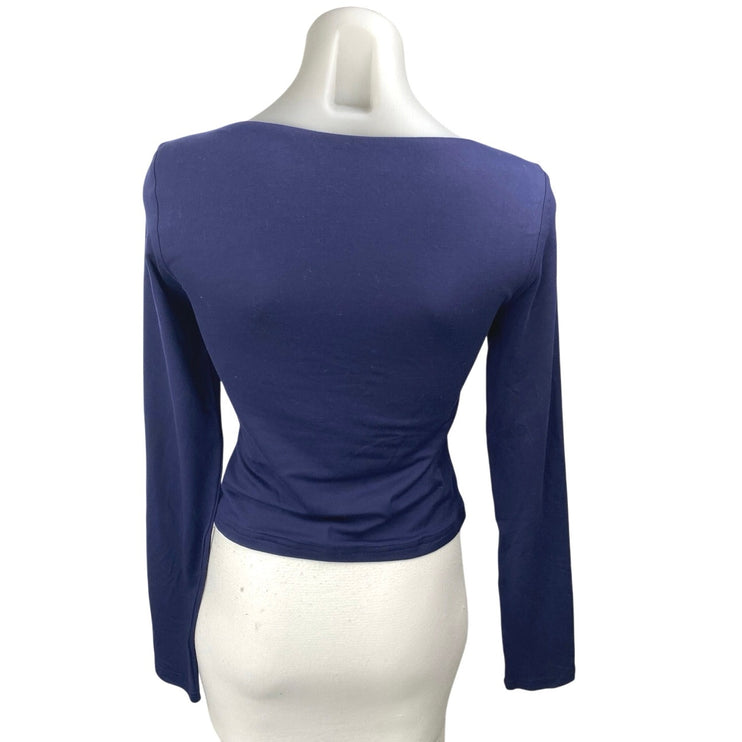 Princess Polly Women's Blue Boat Neck Long Sleeve Crop Shirt Blouse Top Size 6