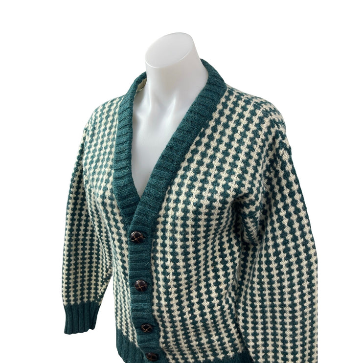 Van Heusen Editions 100% Wool Green V Neck Button Down Cardigan Sweater Top Sz S