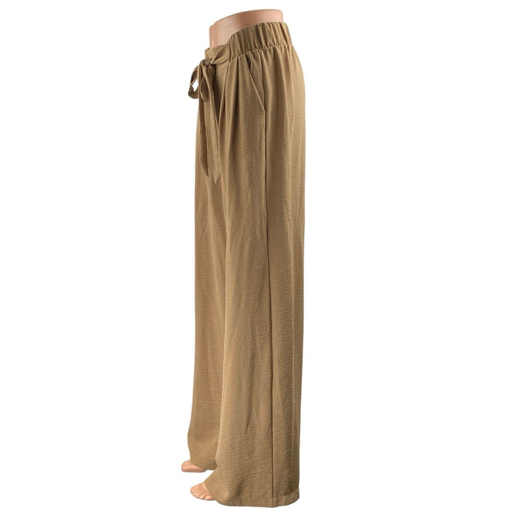 Dictionary Brown Tan Tie Waist High Rise Wide Leg Palazzo Trousers Pants Size M