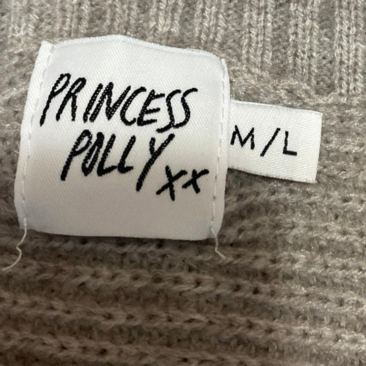 Princess Polly Women's Gray Long Sleeve V Neck Knit Polo Sweater Top Size M/L