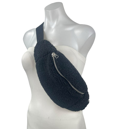 GAP Women's Black Faux Sherpa Fur Fanny Pack Adjustable Sling Borg Bum Belt Bag