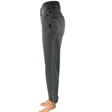 Cotton On Women's Black Frayed Raw Hem Stretch Straight Leg Denim Jeans Pants 4
