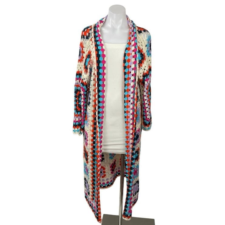 Anthropologie Pol Miss Mosaic Crochet Long Sleeve Open Cardigan Sweater Top OS