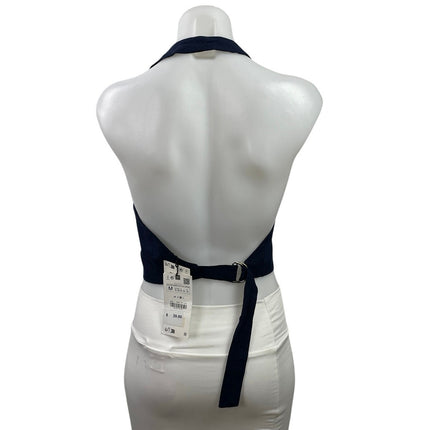 NEW Zara Dark Blue Halter Open Back Backless V Neck Adjustable Vest Crop Top M