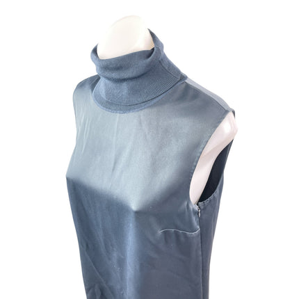 Club Monaco Jourdan Blue Silky Satin Mock Neck Sleeveless Tank Shift Dress Sz M