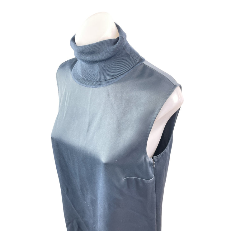 Club Monaco Jourdan Blue Silky Satin Mock Neck Sleeveless Tank Shift Dress Sz M