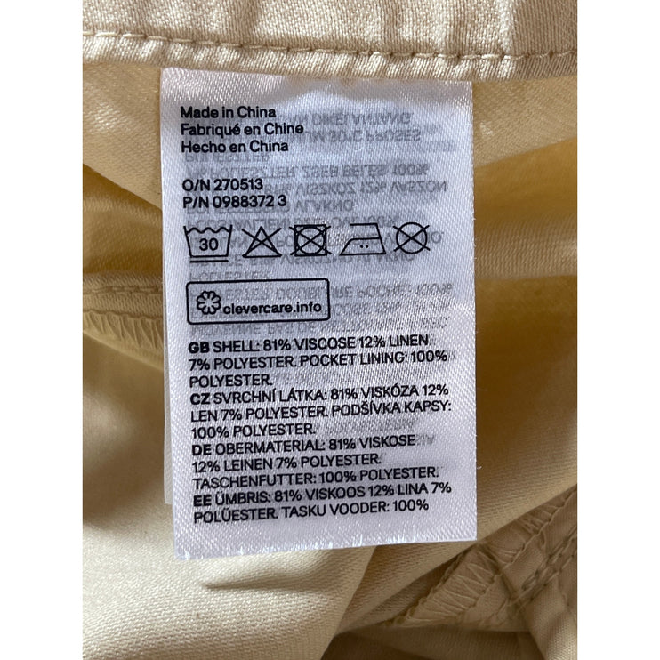 H&M Women's Cream Linen High Waisted Straight Wide Leg Trousers Pants Size 8