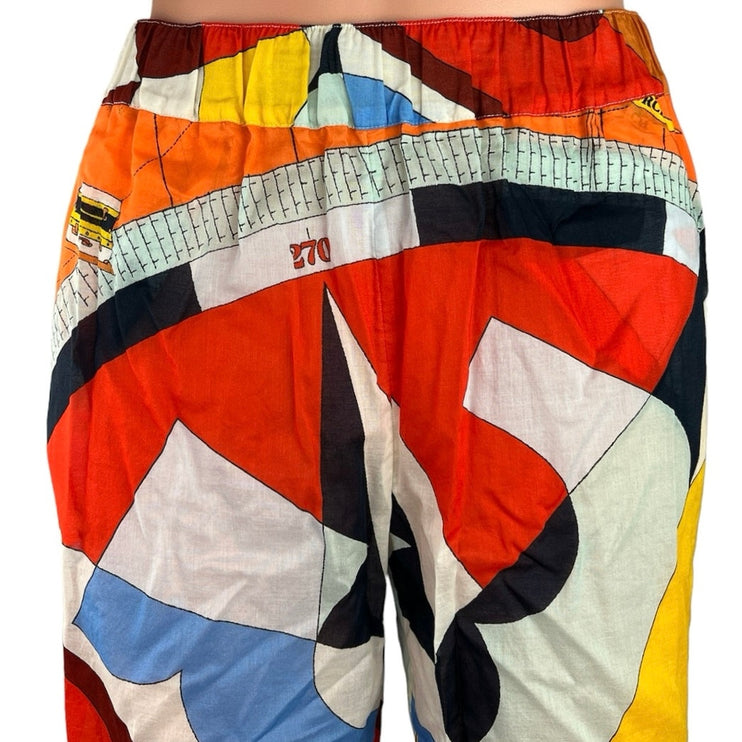 TORY BURCH Multicolor Geometric Print Tapered Leg Pull-On Casual Beach Pant XS