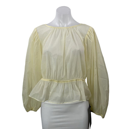 NEW ASTR The Label Amie Shirred Yellow Long Balloon Sleeves Peplum Blouse Top M