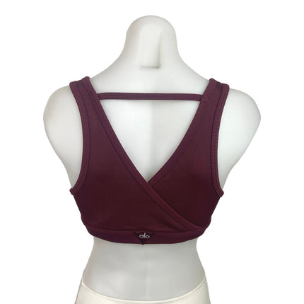 Alo Yoga Red Scoop Neck Cutout Back Ribbed Knit Padded Sports Bra Top Size S