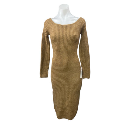 NEW Bardot Rhia Brown Wool Off Shoulder Long Sleeve Knit Midi Sweater Dress Sz M