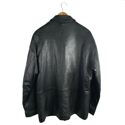 Barneys New York Men's Black Leather Pockets Button Down Moto Coat Jacket Size L