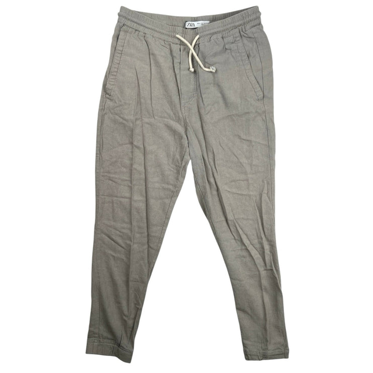 Zara Men’s Gray Linen Drawstring Cropped Athletic Joggers Sweat Pants Size M