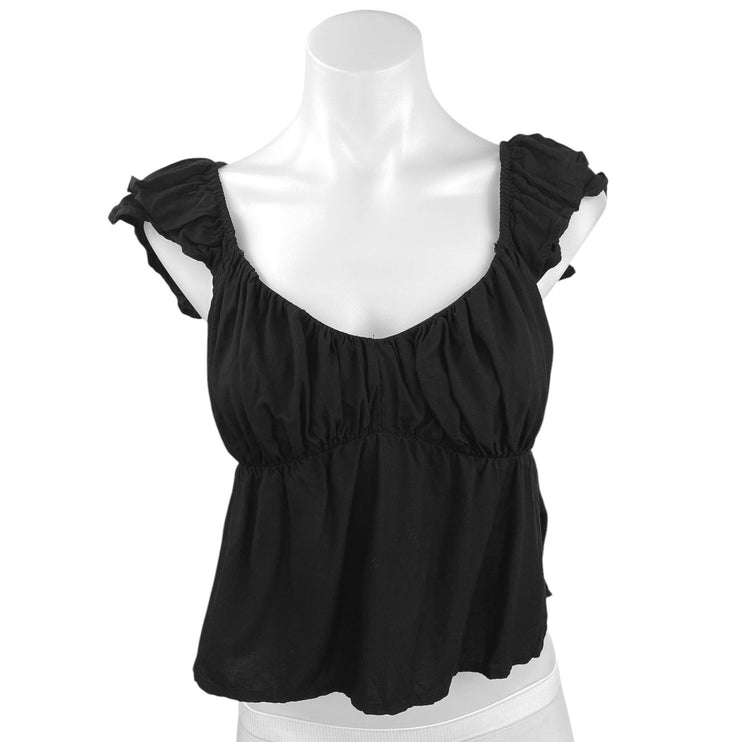 Abercrombie & Fitch Black Ruffle Sleeveless Babydoll Smocked Blouse Top Size XS