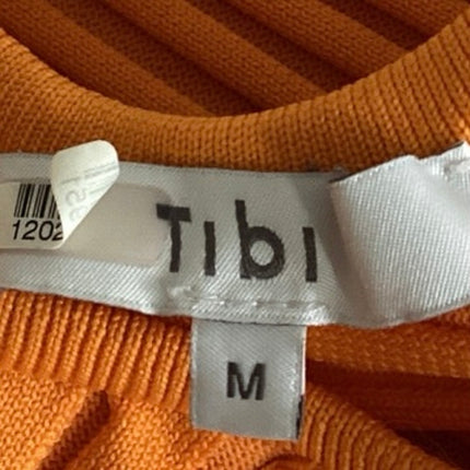 Tibi Orange Ribbed Knit Long Sleeve V Neck Tie Back Cut Out Crop Top Size M