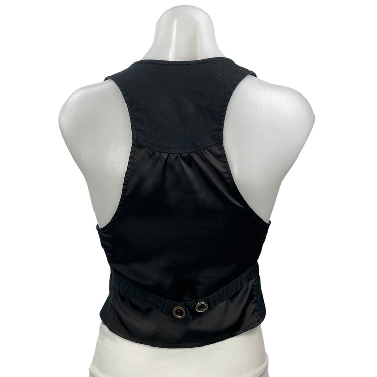 Guess Jean Women's Black Sleeveless Racerback V Neck Button Up Vest Crop Top S