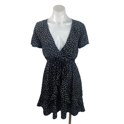 Princess Polly Bobbie Black Polka Dot V-Neck Elastic Waist Ruffle Mini Dress 8