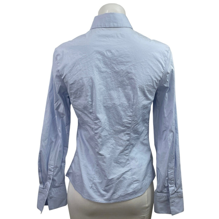 MNG Mango Women's Blue Slim Fit Collar Long Sleeve Button Down Shirt Top Size 4