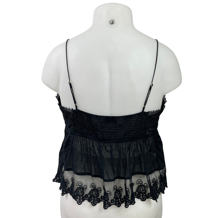 Abercrombie & Fitch Black Sleeveless Embroidered Babydoll Lace Trim Cami Top XL