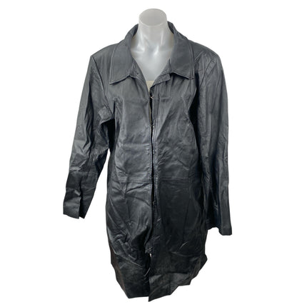 Newport News 100% Genuine Leather Womens Black Long Sleeve Trench Coat Jacket XL